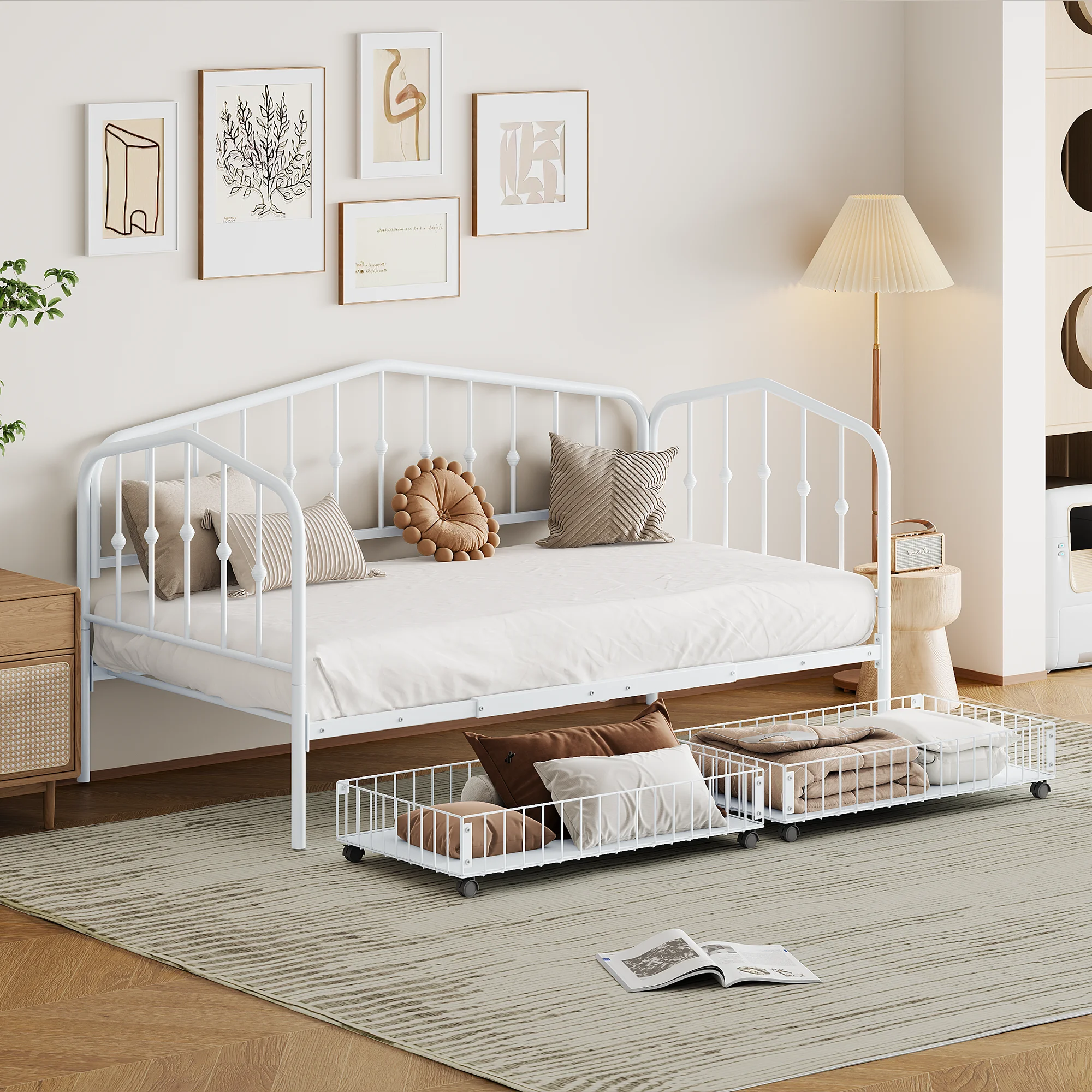 CoSoTower Twin Size Stylish Metal Daybed with 2 Drawers, White