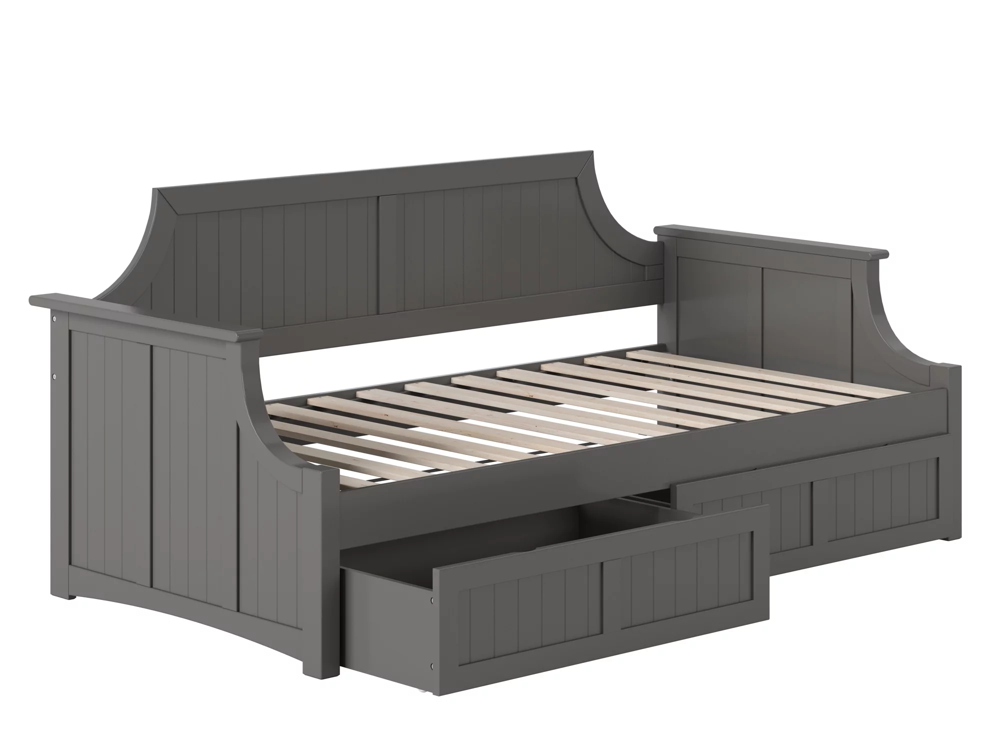 AFI Twin Daybed with 2 Storage Drawers in Solid Wood Cambridge Day Bed Design, Grey