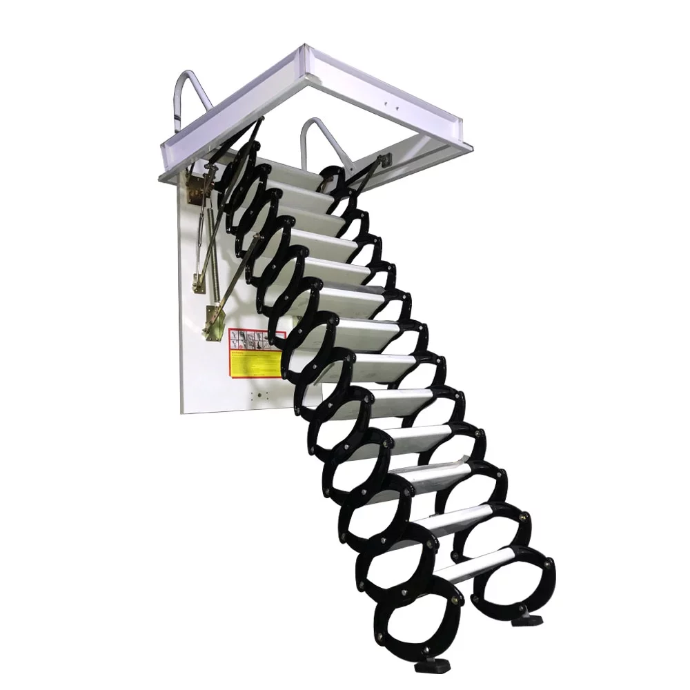Techtongda Black and White Loft Wall Ladder Stairs Attic Ceiling Ladder Telescopic Folding Ladder 13 Steps Al-Mg Alloy