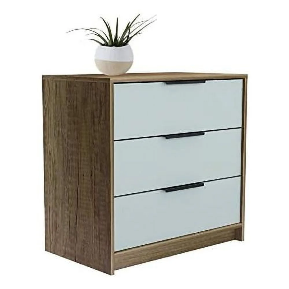 3 Drawer Bedroom Chest Dresser In White & Light Oak