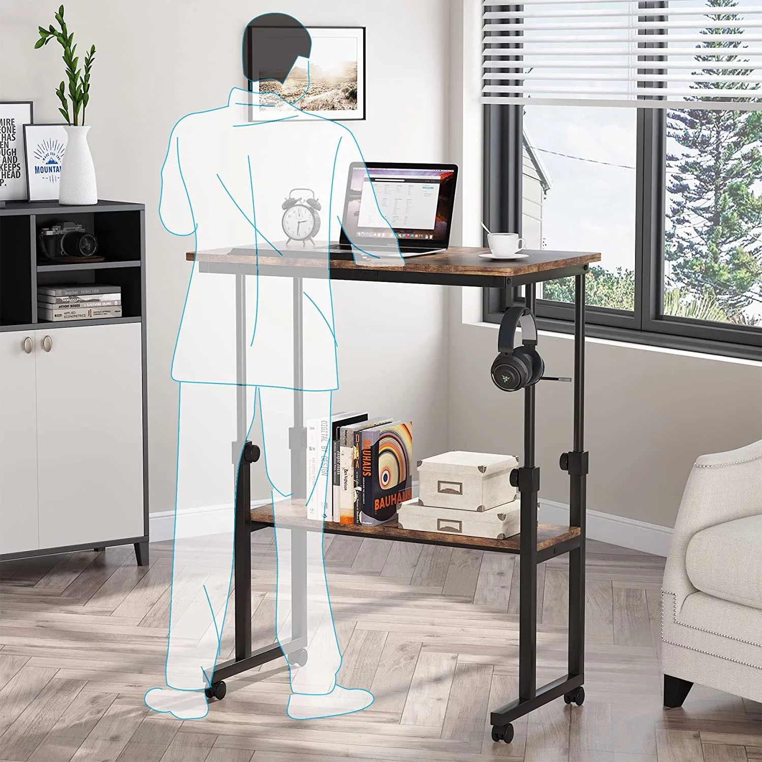 Tribesigns Small Portable Desk for Sofa Bed, Height Adjustable Computer Laptop Table Brown