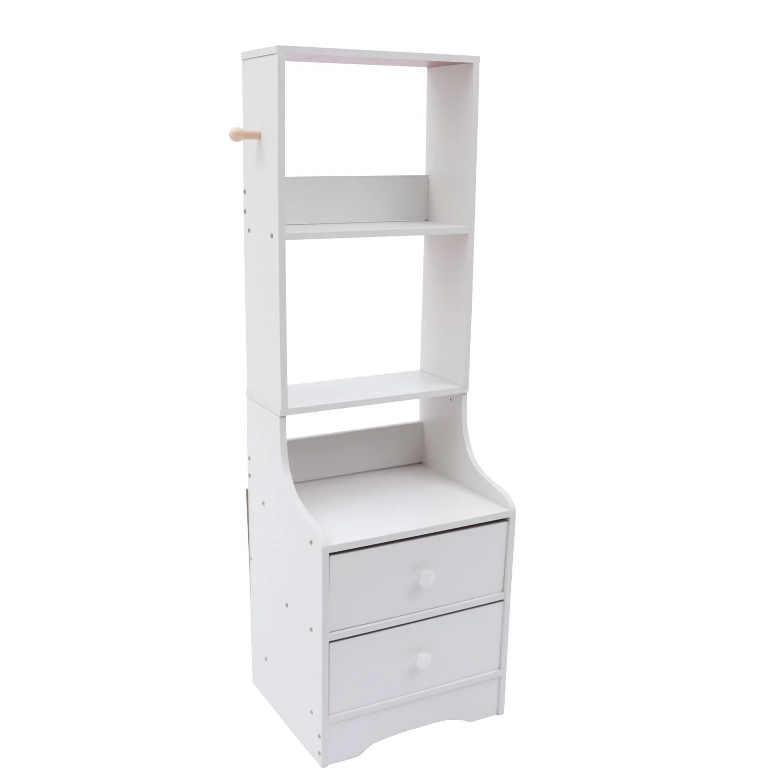 Modern White Tall Bed End Table, Nightstand Bed End Table 2 Drawer Cabinet Bedroom Side Table 14.57*11.81*44.88in, Smooth&Waterproof