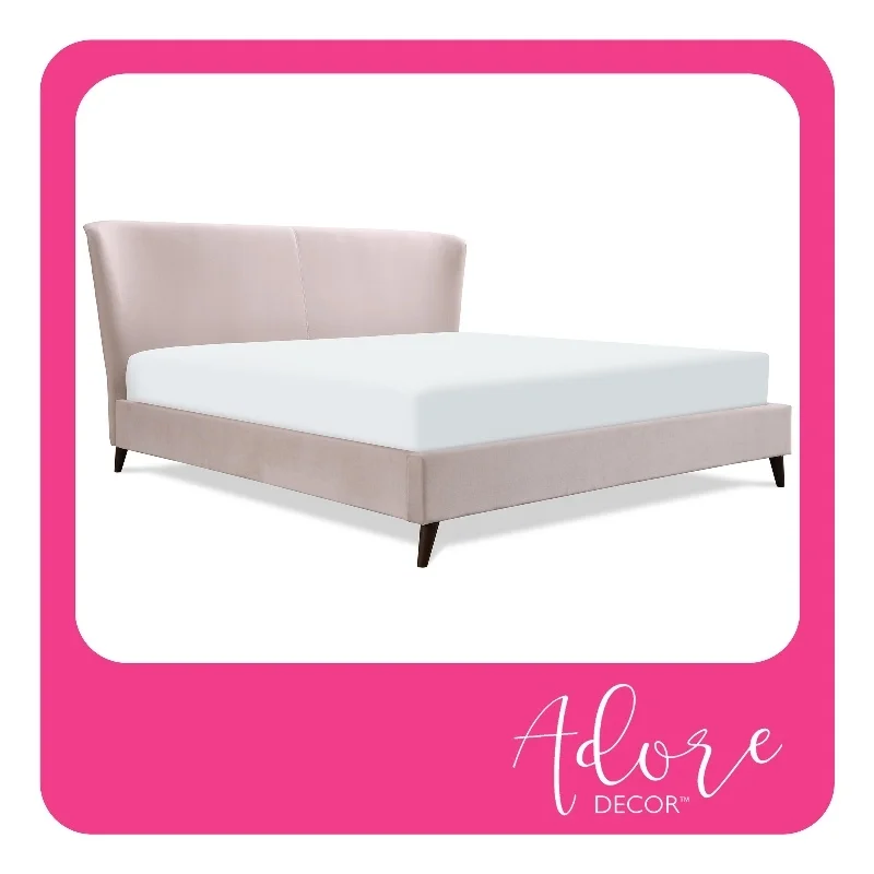 Adore Decor Adele Wingback Upholstered Platform Bed King Size Blush Pink