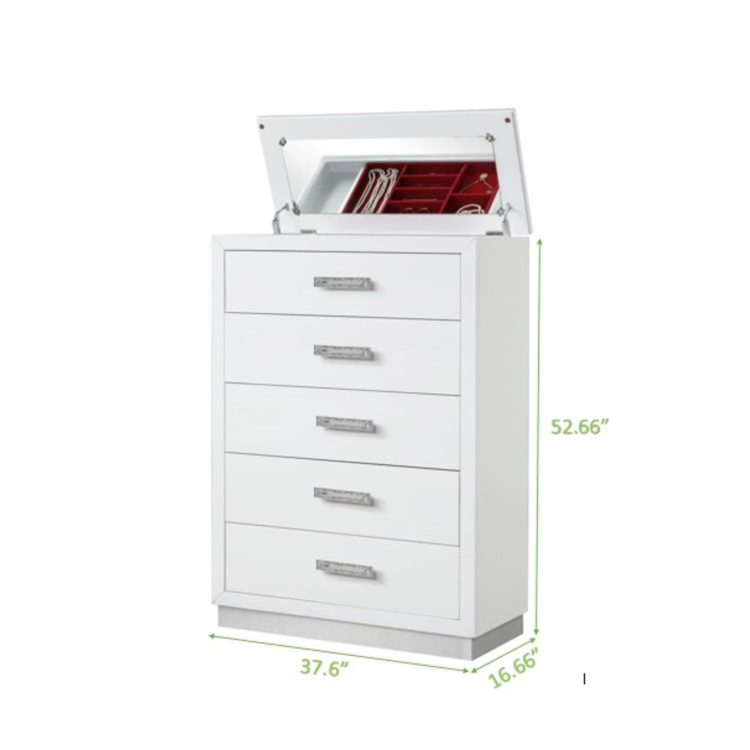Galaxy Home Furnishings Coco 5-Drawer Modern Wood Chest with Mirror in White