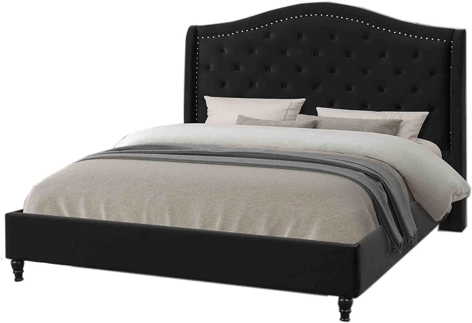 Sophie Upholstered Velour Low Profile Platform Bed, California King, Black