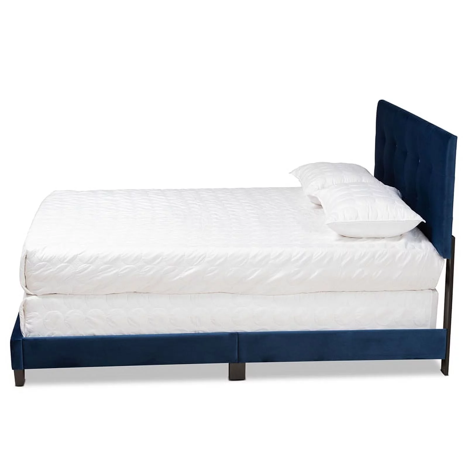 Bowery Hill Navy Blue Upholstered Queen Size Panel Bed
