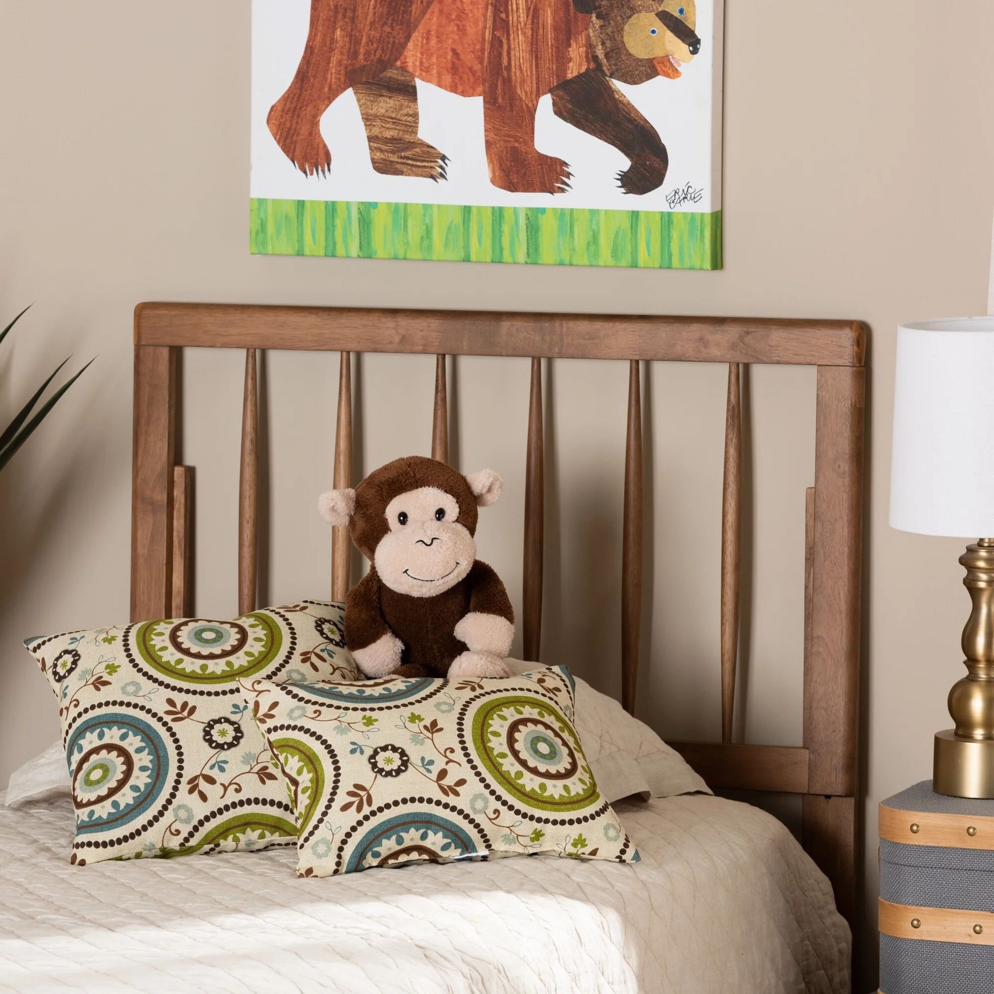 Baxton Studio Valin Contemporary Ash Walnut Finished Wood Headboard Full