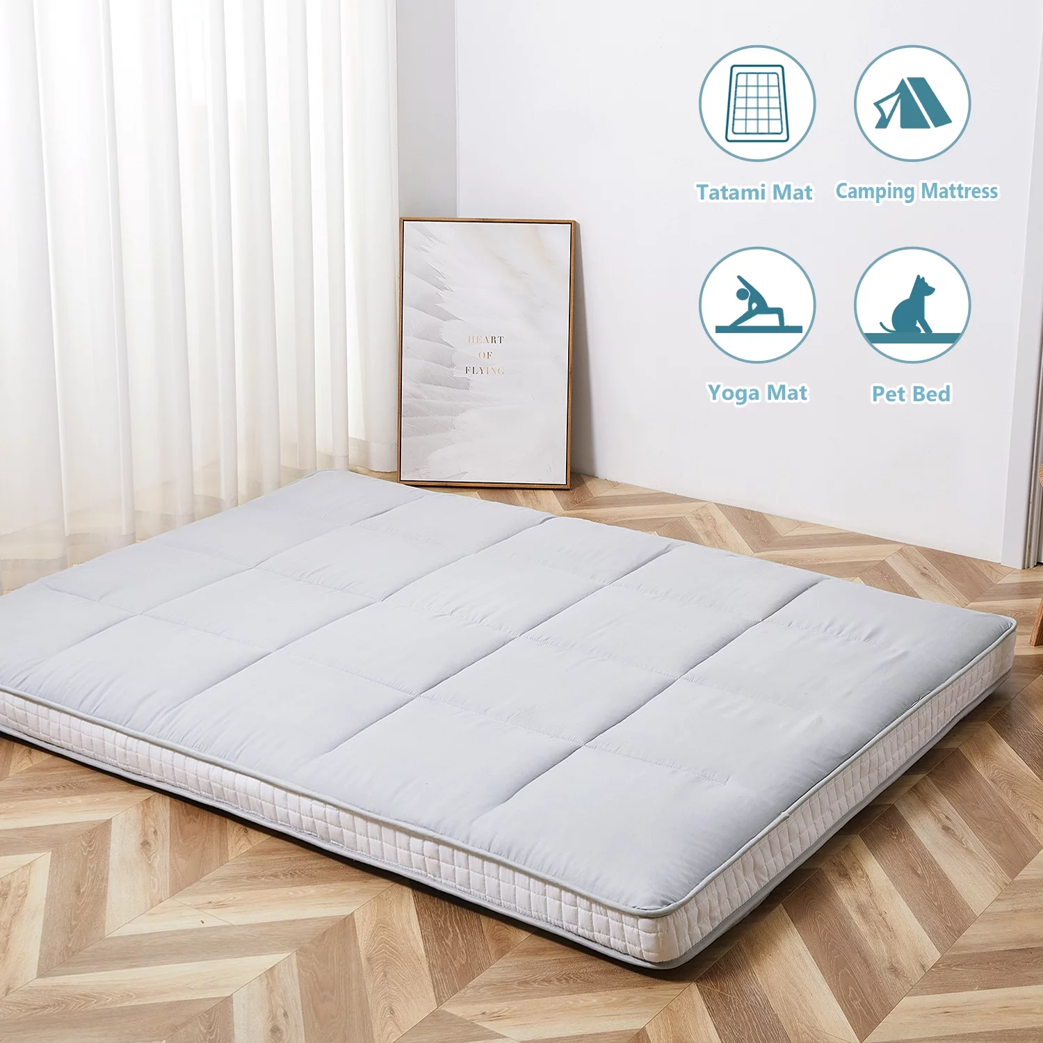 Docred Japanese Floor Mattress Futon Mattress, Thicken Tatami Mat Sleeping Pad Foldable Roll Up Mattress Boys Girls Dormitory Mattress Pad Kids Floor Lounger Bed Couches and Sofas, Coffee, Queen Size