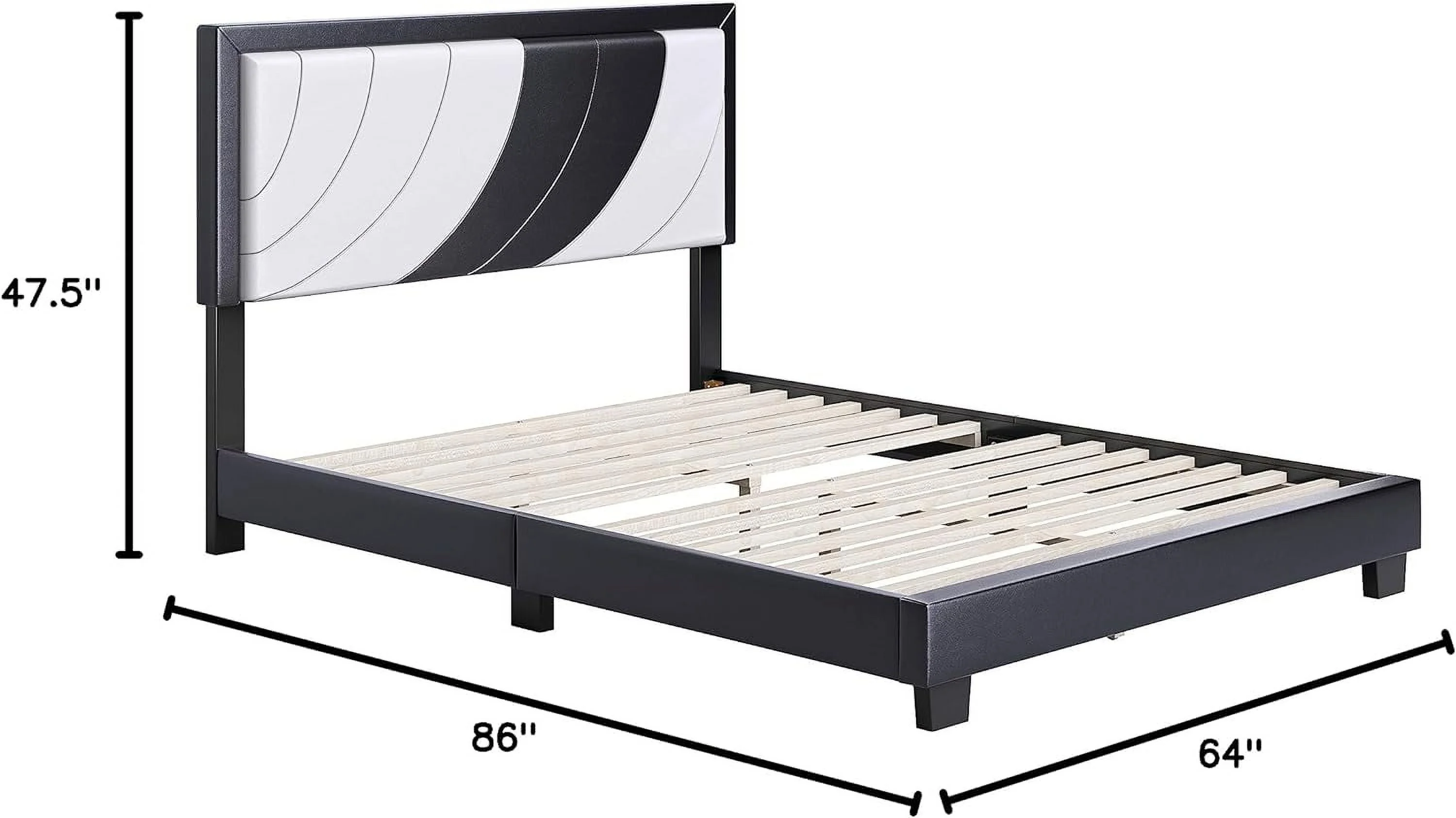 Bree Upholstered Platform Bed With Headboard And Durable Mattress Foundation With Strong 14 Wood Slat Supports, No Boxspring Required: Queen, White/Black