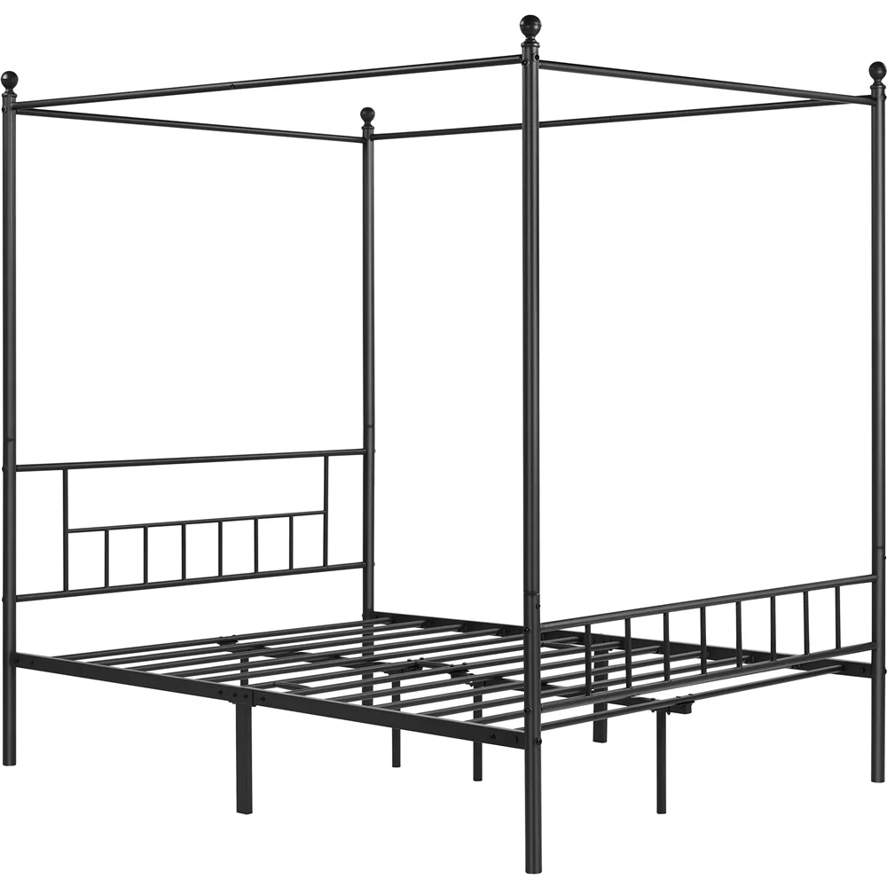 Topeakmart Metal Bed Frame Four-Poster Canopied with Headboard & Footboard, Queen, Black
