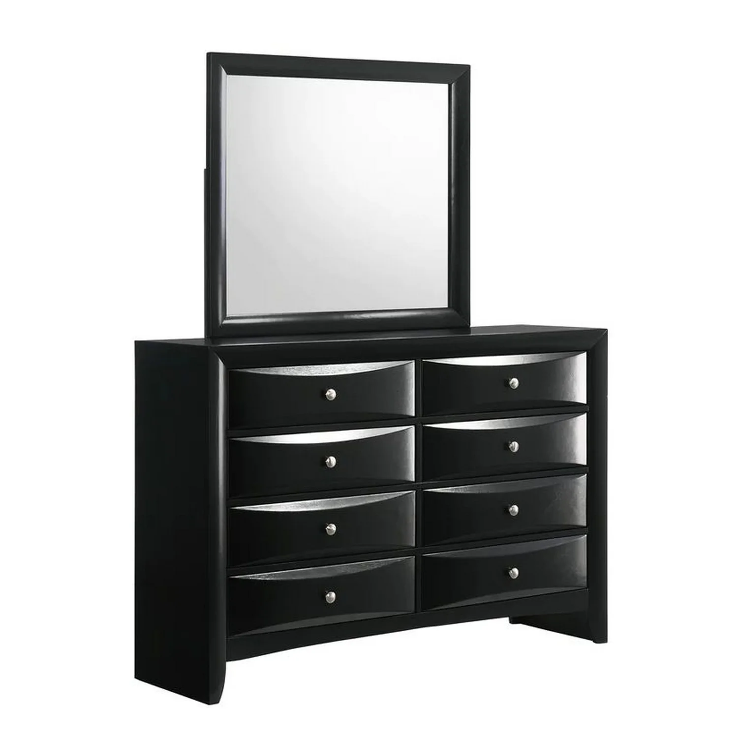 Benjara Flash 58 Inch Wide Dresser with Mirror, 8 Beveled Drawers, Modern Black