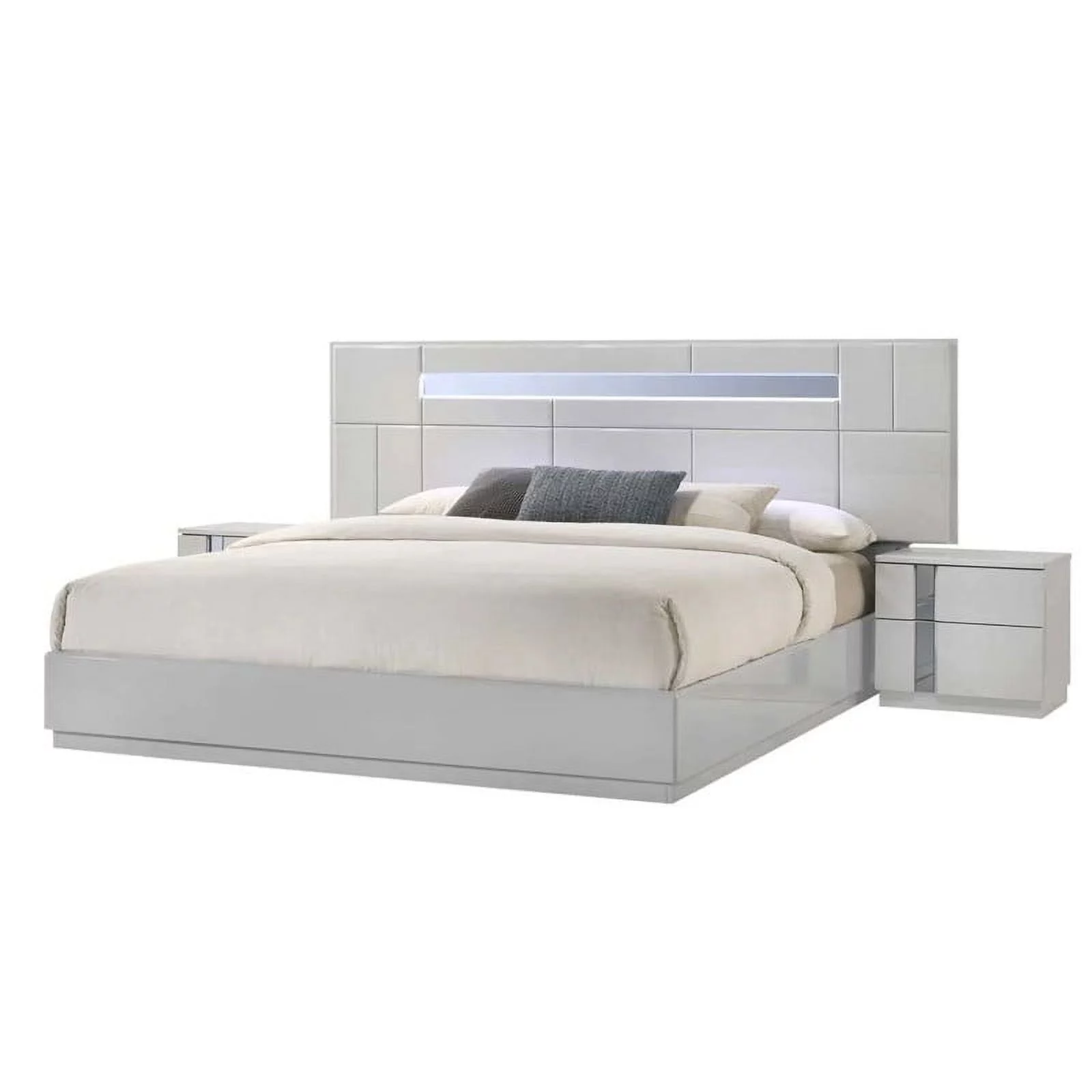 Palermo Modern Premium 3-Piece Bedroom Set, Gray Lacquer, Queen Size