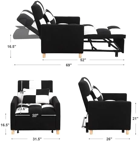 RUNFAYBIU Futon Chair Bed Convertible Chair 3-in-1 Pull Out Sleeper Chair Bed with Pillow  Multi-Functional Lounge Chair Bed with Adjustable Backrest for Living Room Bedroom Apartment Sma