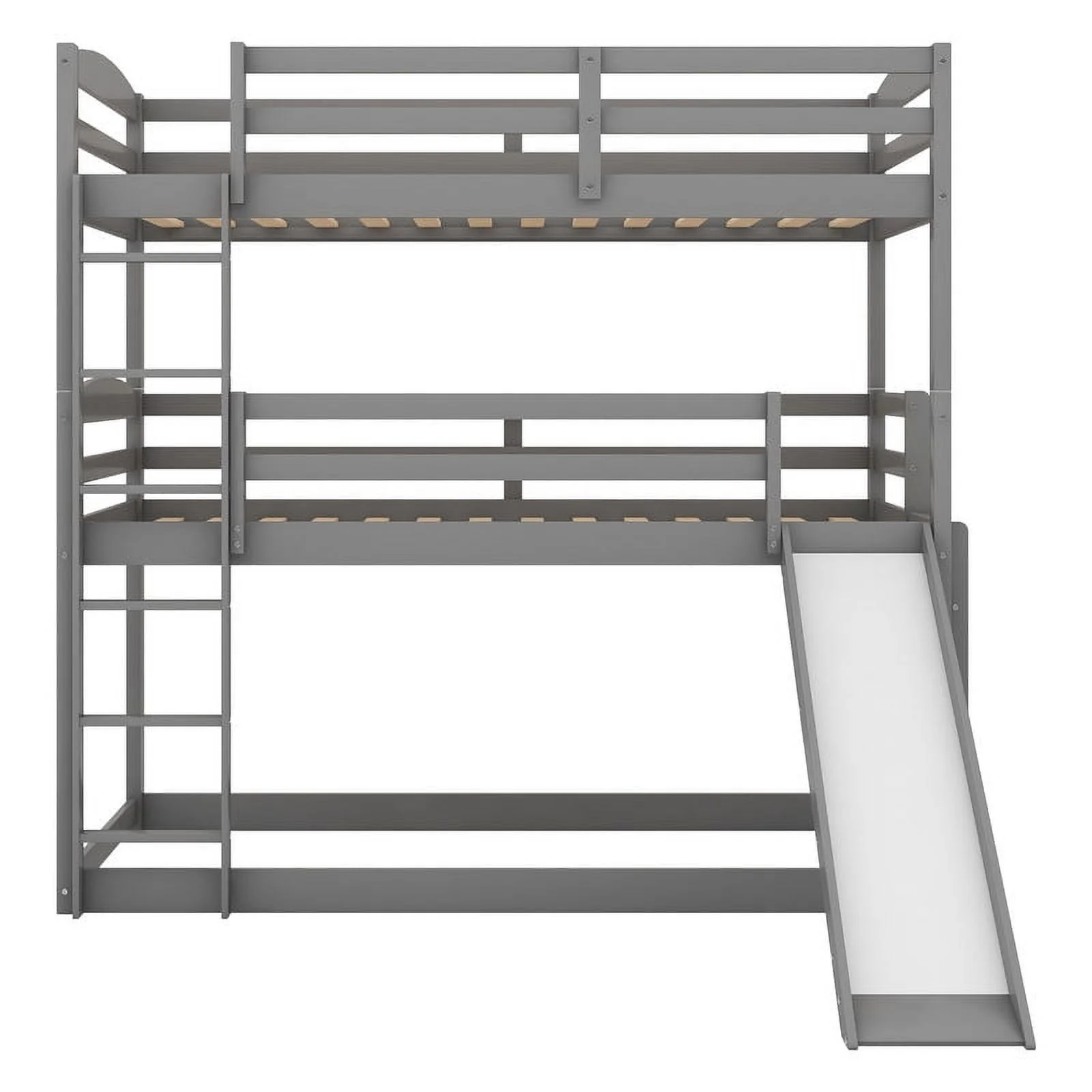 ZPL Twin over Twin over Twin Adjustable Triple Bunk Bed with Ladder and Slide,Gray
