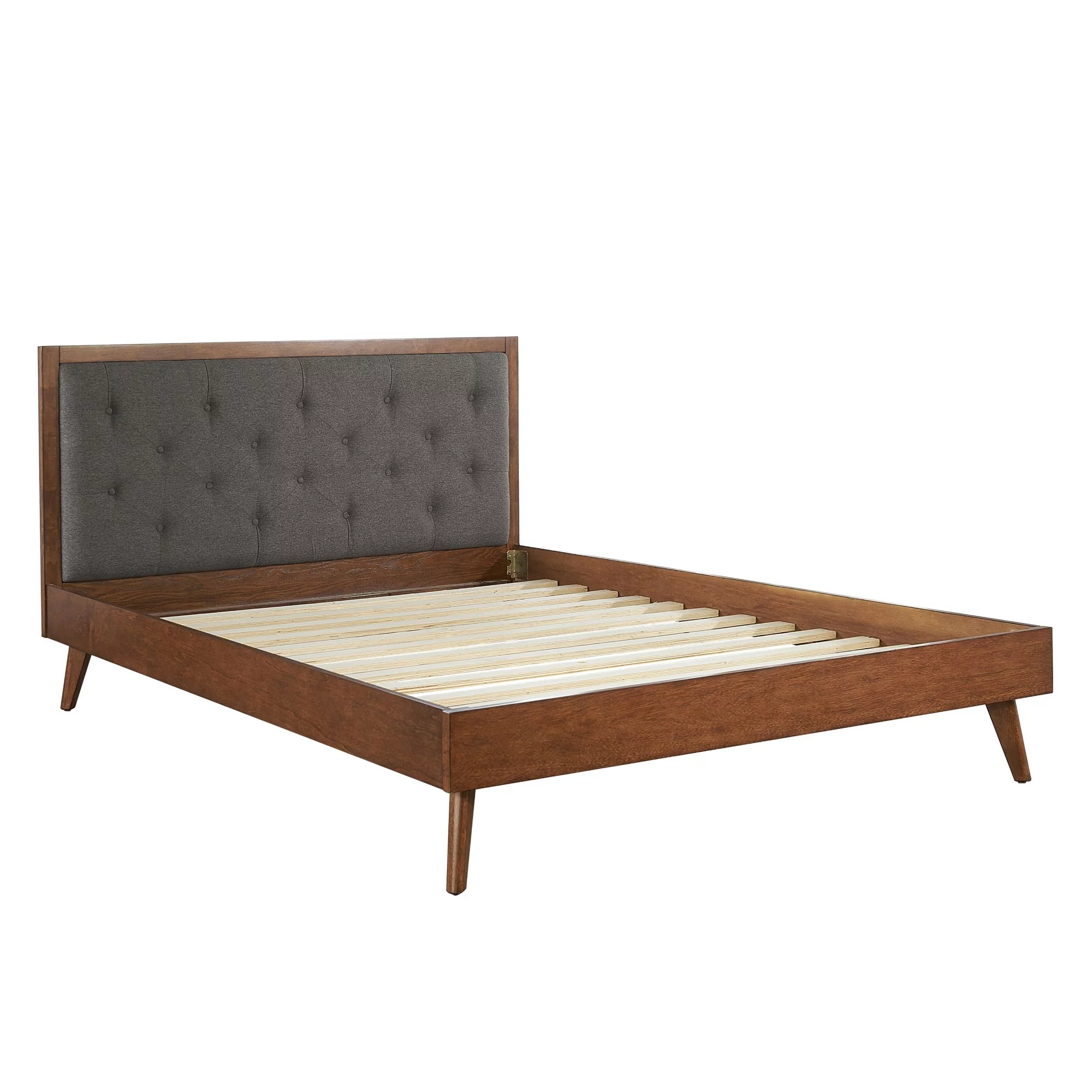 Contemporary Home Living 62.75” Brown and Gray Queen Size Bed Frame with Upholstered Headboard