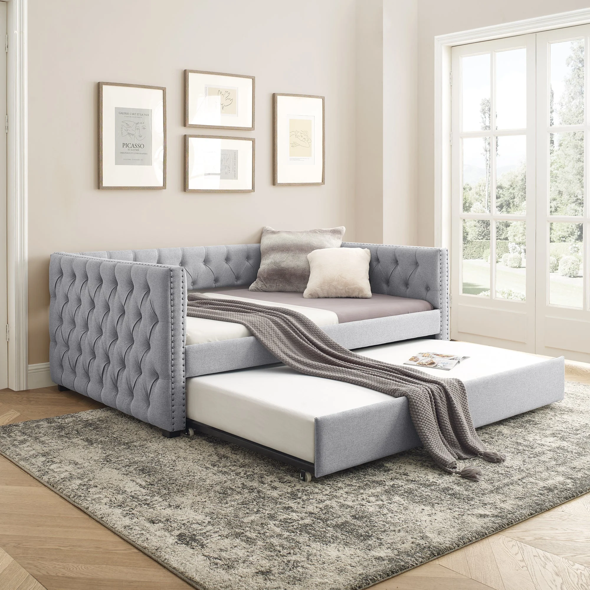 Demi Full Size Upholstered Daybed with Twin Size Trundle - Gray