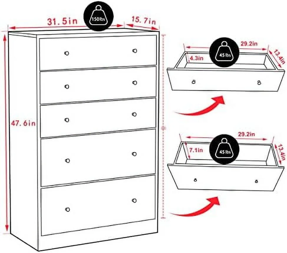 RUNFAYBIU 6 Drawer Dresser 56" Long Dresser for Bedroom White Bedroom Dresser with Legs Anti-Tip Design for Entryway Living Room