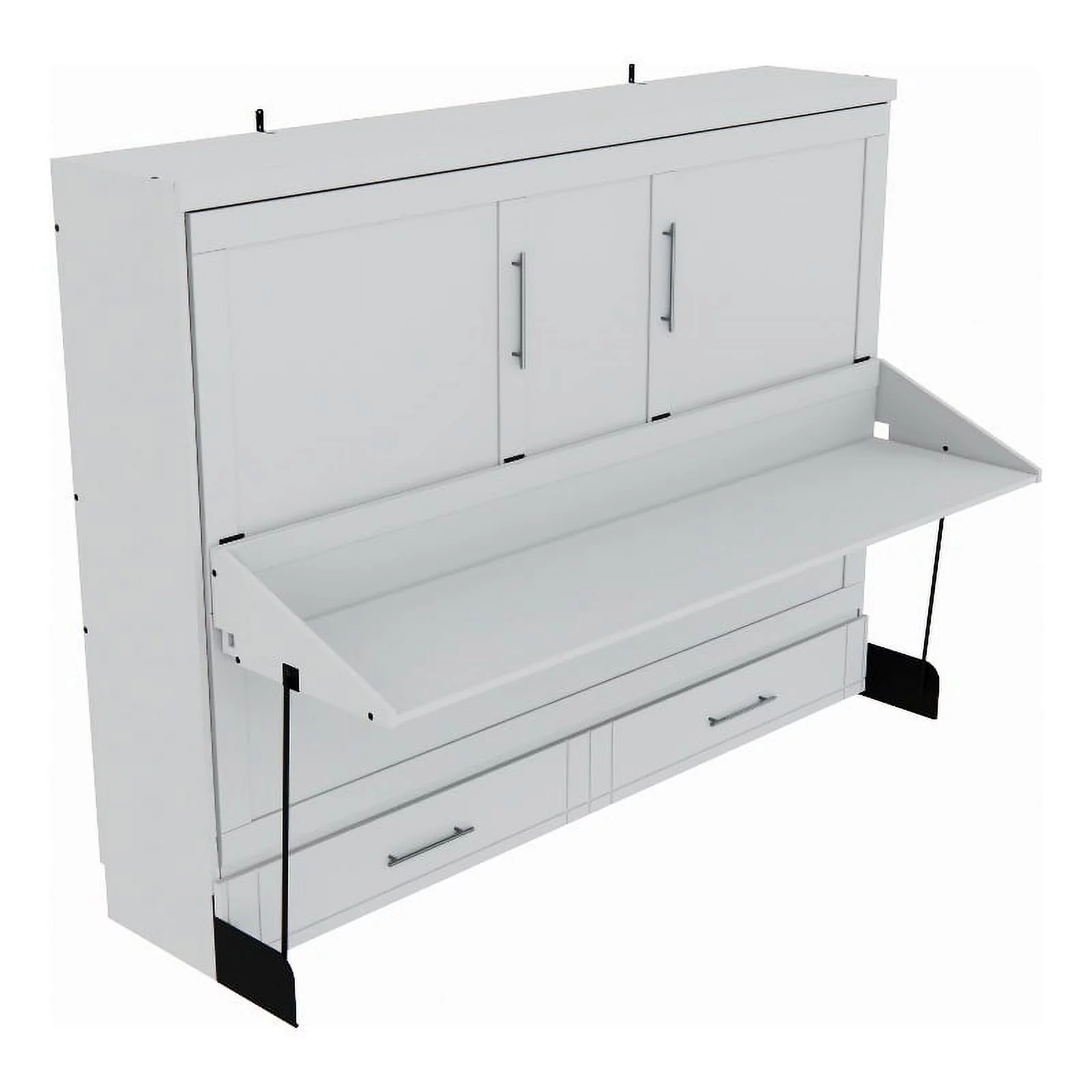 RoomAndLoft Brentwood Lateral Queen Solid Wood Murphy Wall Desk Bed in White