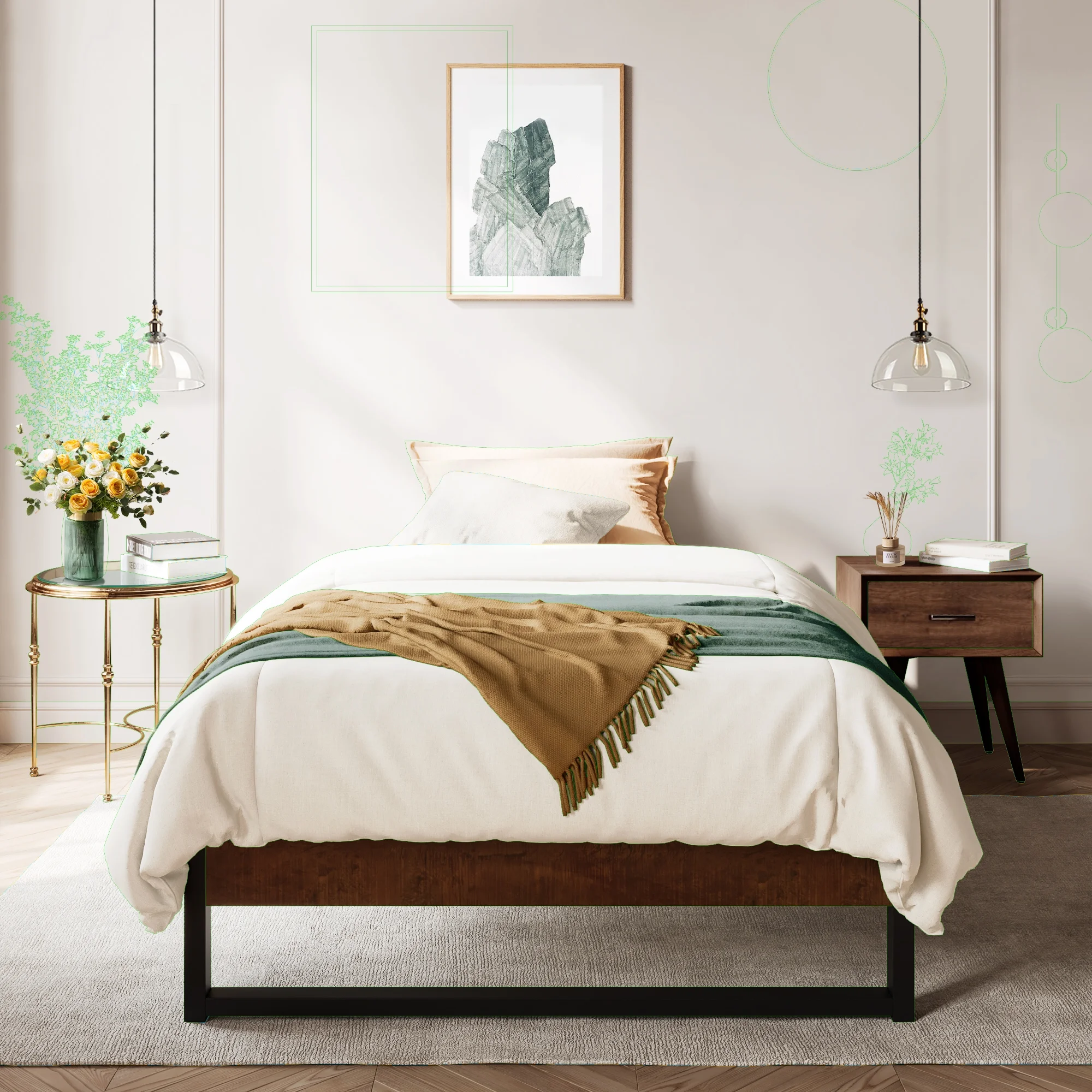 Allewie Black Twin Size 14 Inch Metal Platform Bed Frame, Non-Headboard, Mattress Foundation with Metal Slat Support