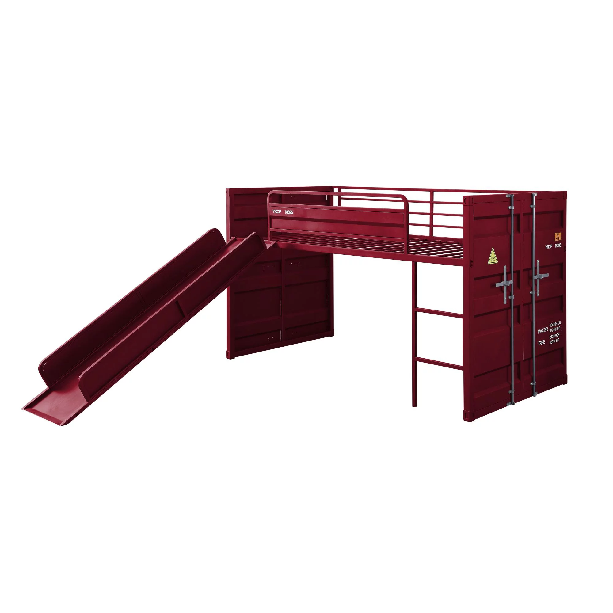 Miekor Furniture Cargo Twin Loft Bed w/Slide, Red Finish