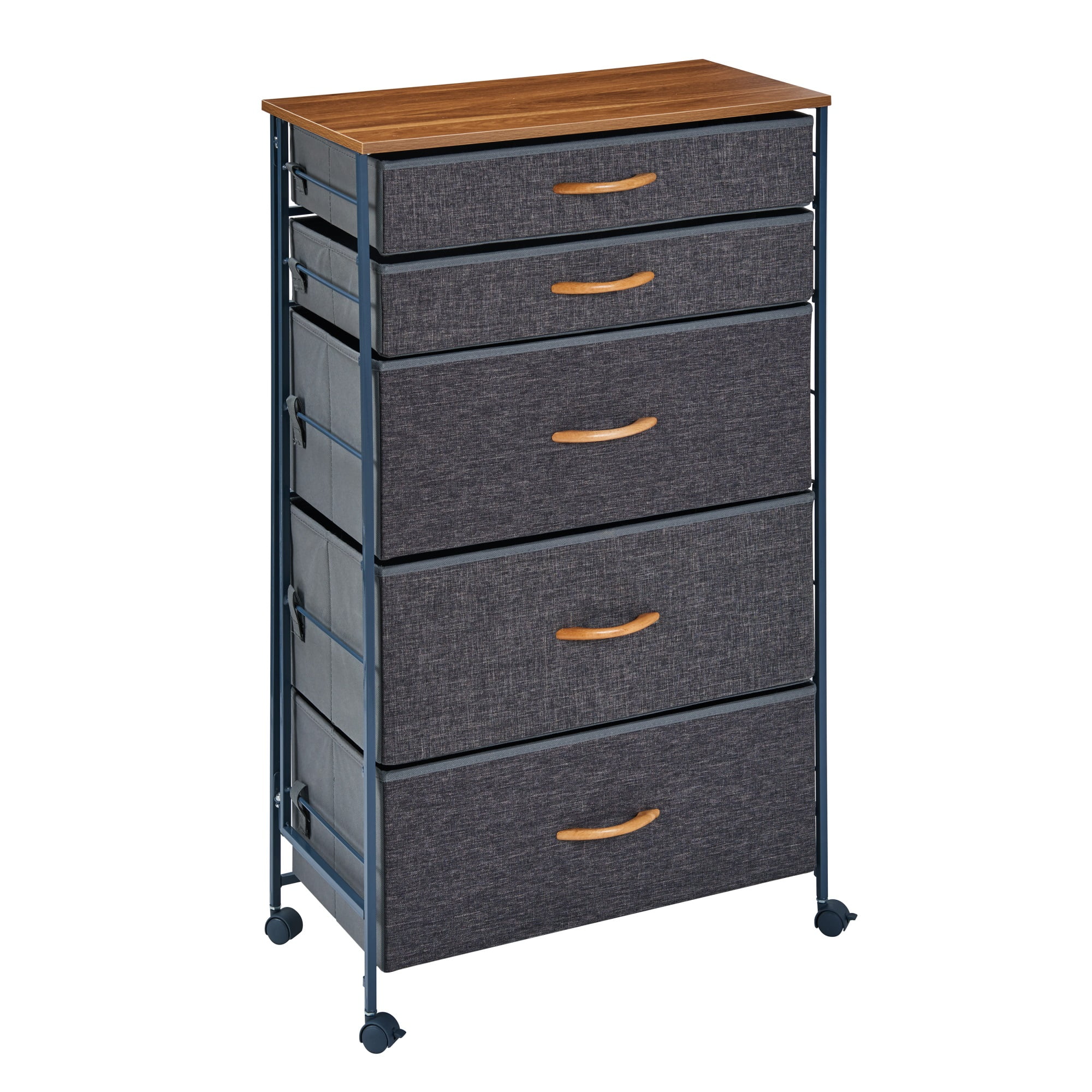 Danya B. Fabric 5-Drawer Storage Dresser Chest with Steel Frame and Caster Wheels