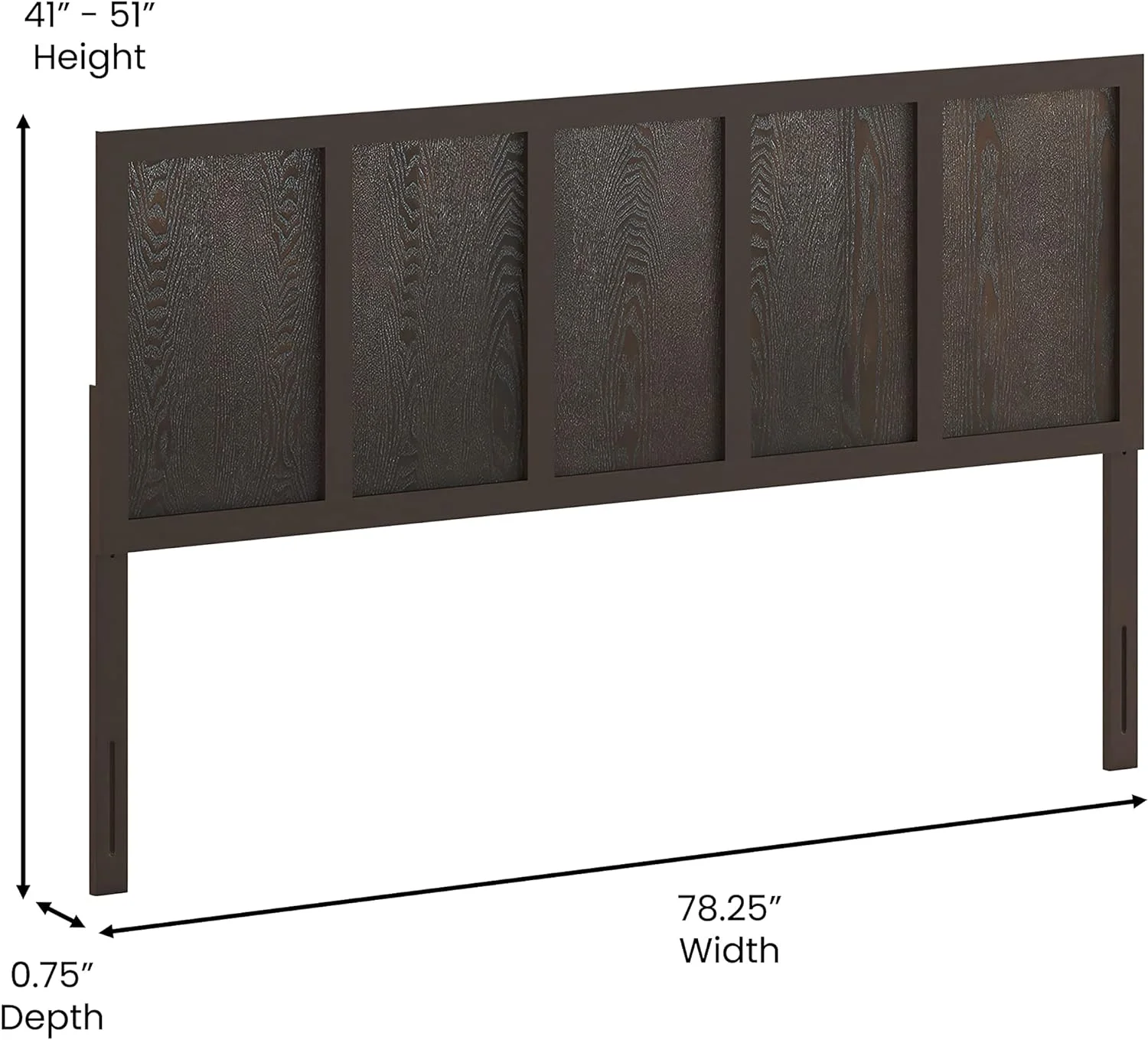 Omar King Size Four Panel Wooden Adjustable Headboard In Dark Brown