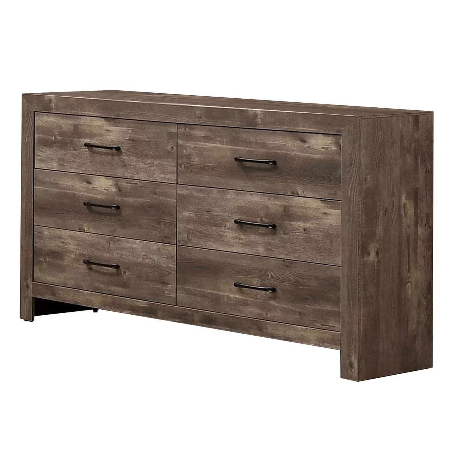 Benjara Farmhouse Style 6 Drawer Wooden Dresser with Panel Base, Natural Brown