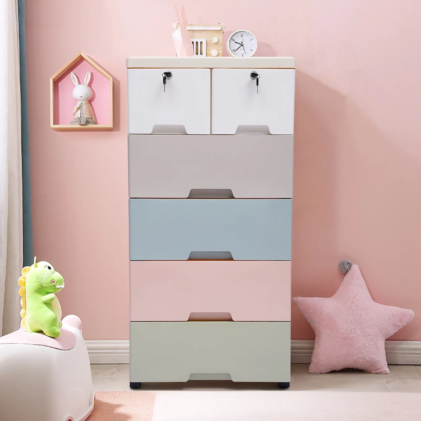 TOOL1SHOoo Plastic Drawers Dresser,Storage Cabinet with 6 Drawers,Closet Drawers Tall Dresser Organizer for Clothes,Playroom,Bedroom Furniture