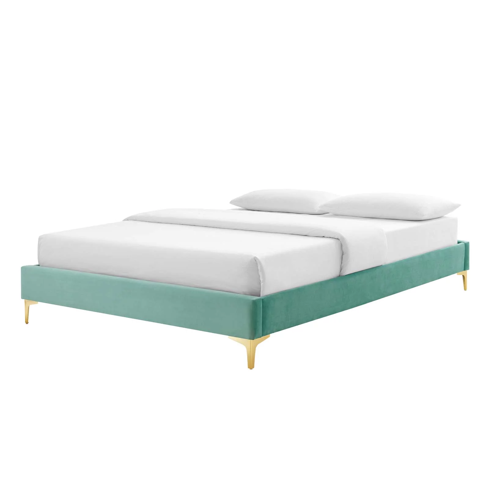 Platform Bed Frame, King Size, Velvet, Blue, Modern Contemporary Urban Design, Bedroom Master Guest Suite