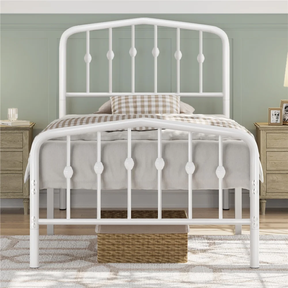 Easyfashion Modern Metal Platform Bed with Arched Headboard and Footboard,Twin,White