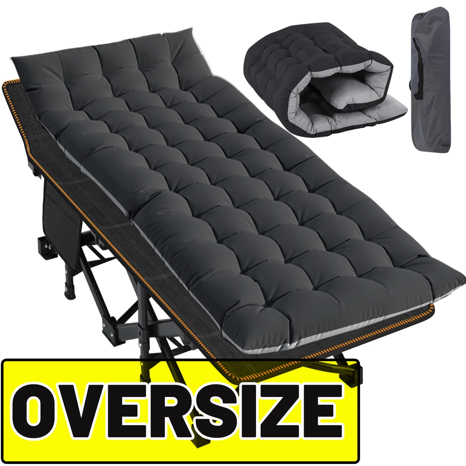 ABORON Oversized XL Folding Sleeping Cots for Adults, 900lb Loading Double-Layer 1200D, Heavy Duty Guest Bed W/Mattress & Carrying Bag
