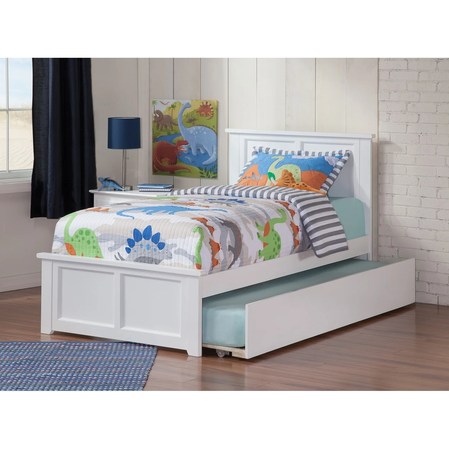 AFI Madison Twin Platform Bed with Footboard and Twin Trundle in White White - Twin