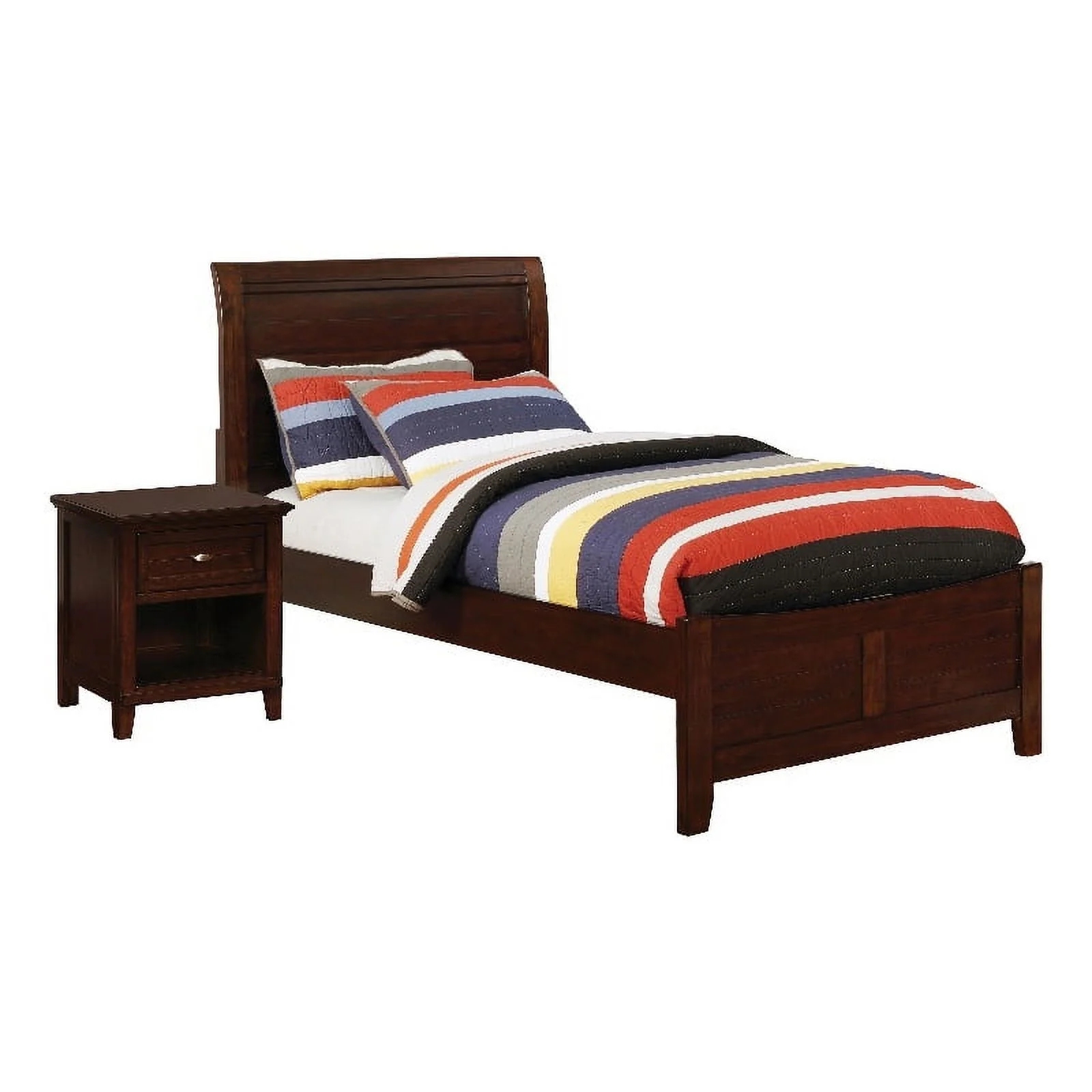 FOA Gamora 2-Piece Brown Cherry Wood Bedroom Set - Twin + Nightstand