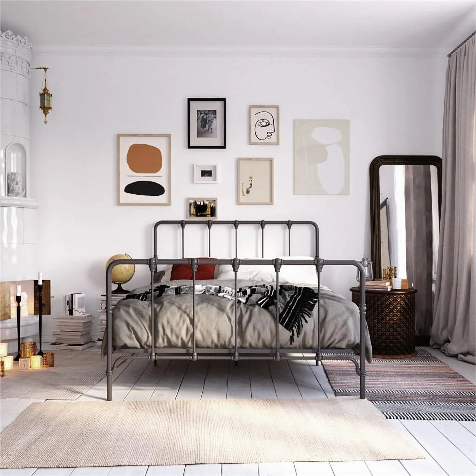 LikeHome Lida Farmhouse Full Metal Bed with Storage in Grey