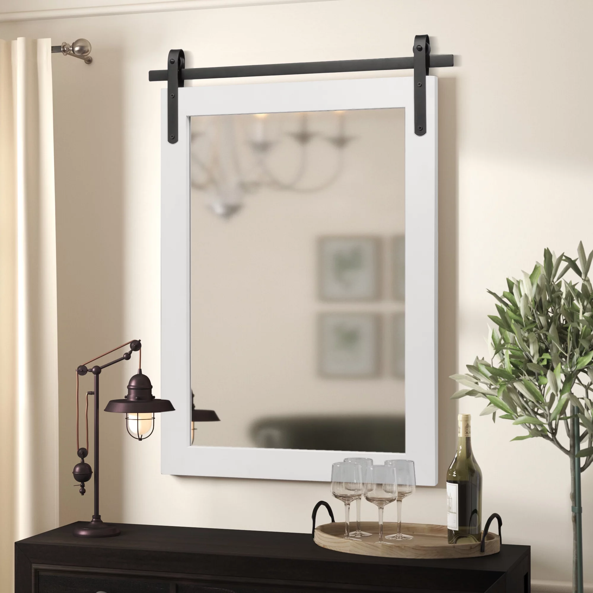 Clavie 22*30 inches Rectangle Mirror Wall Mirror Bathroom Mirror, Living Room Mirror Farmhouse Style, Wood Frame, White