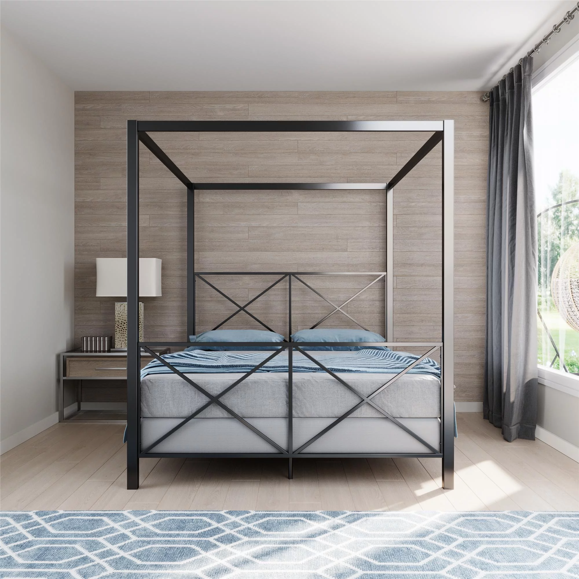 DHP Rosedale Metal Canopy Poster Bed Frame, Queen, Black