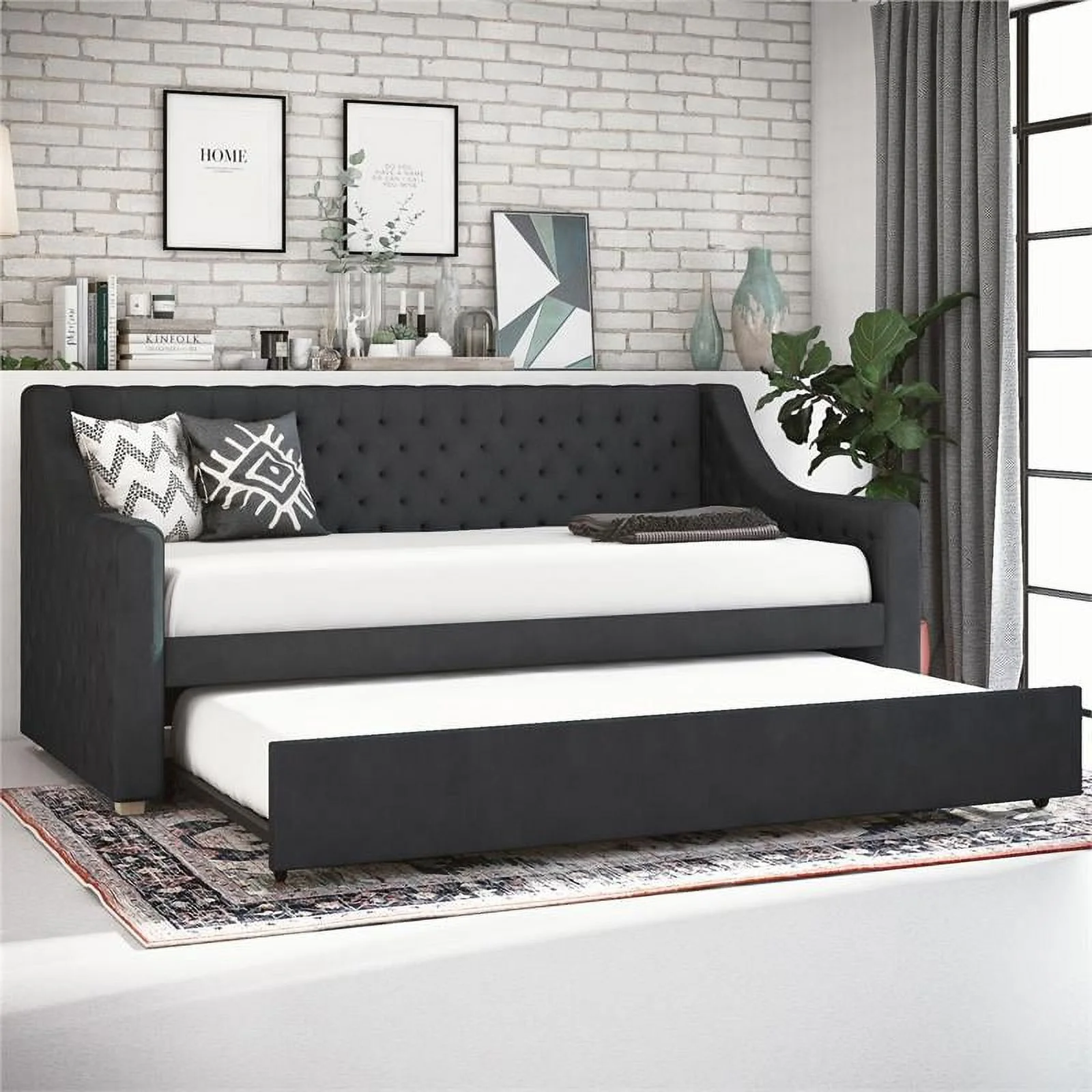 CosmoLiving by Cosmopolitan Nolita Upholstered Daybed and Trundle Twin in Grey