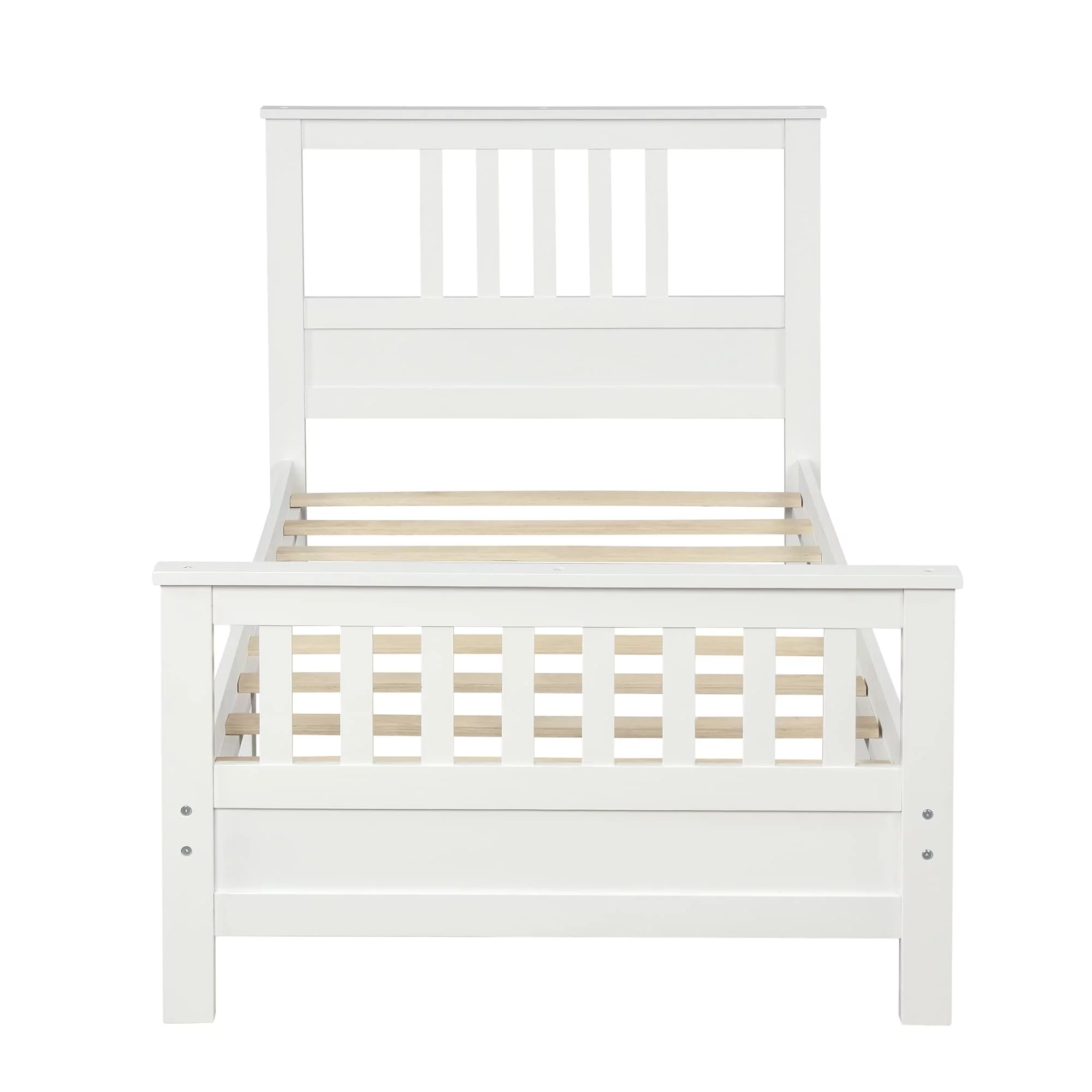 White 75.9'' Simple And Stylish Assembly Solid Pine Wood Platform Bed With Solid Headboard and Footboard, Twin