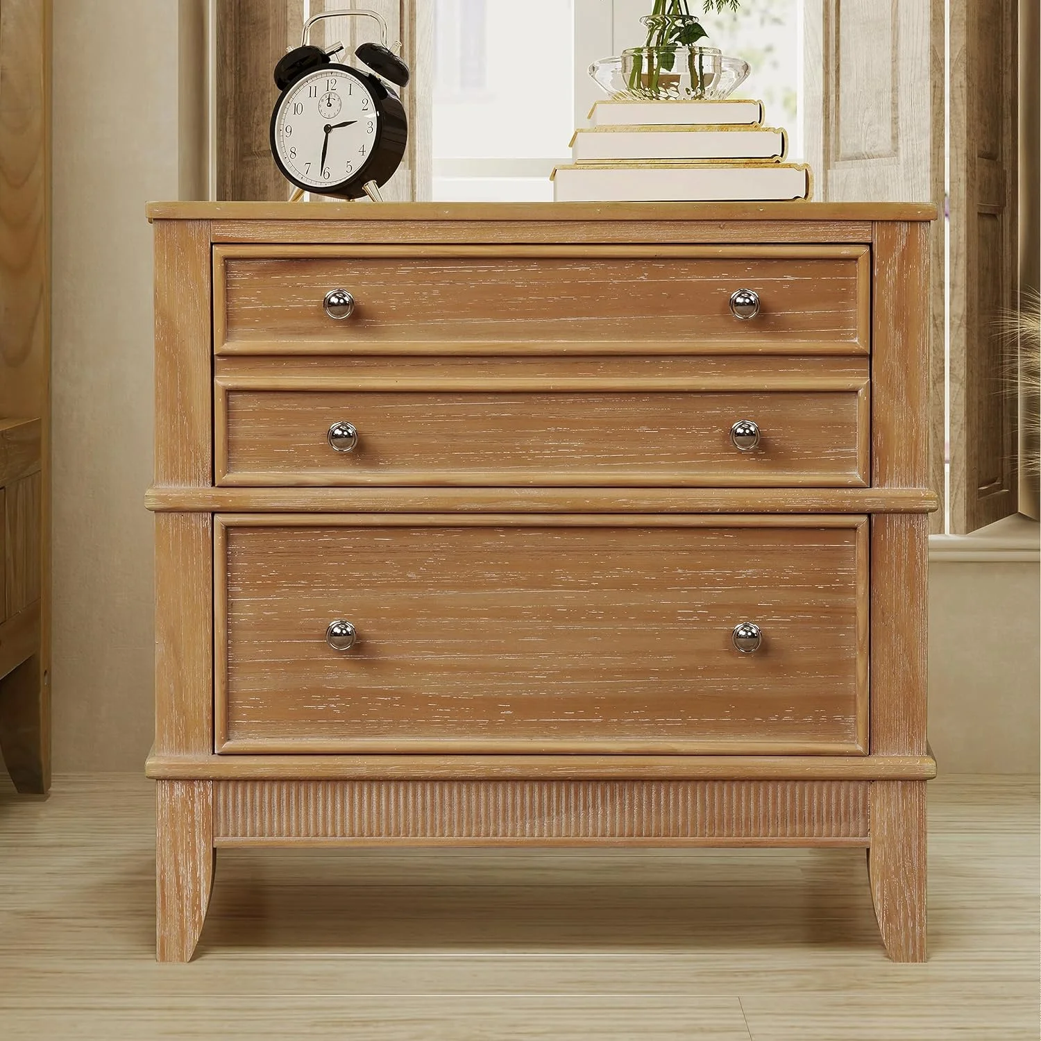 3 Drawers ighsad, Wood Dresser ursery Ches Wih Wide Sorage Space, Side able For Livig Room, Hallway, Eryway(aural)
