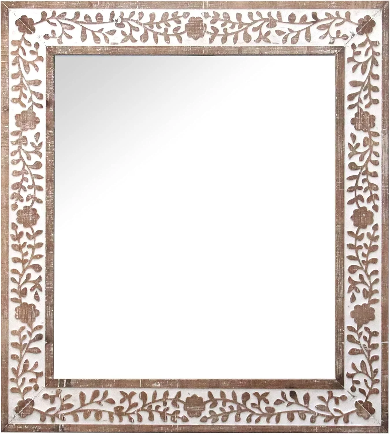 Wood Wall-Mounted Mirror with Carved Frame Details,Farmhouse Antique Decorative Mirror for Living Room, Bedroom, Bathroom, Kitchen or Hallway, 31.2