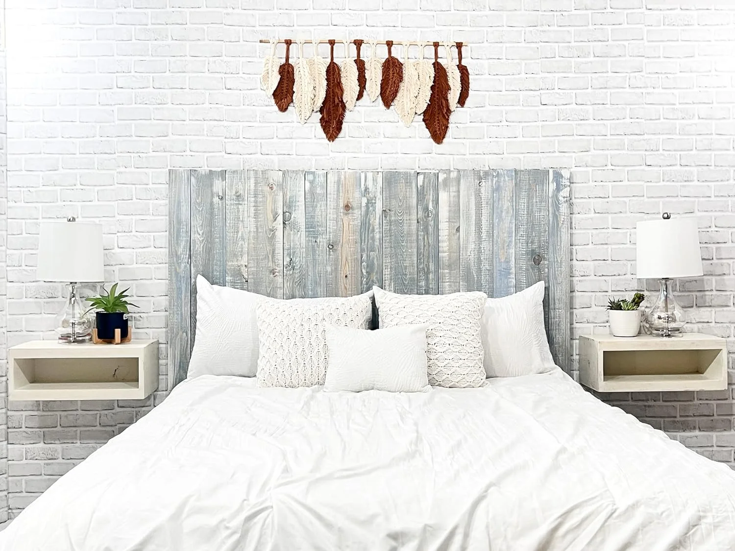Blue Powderwash Headboard, Farmhouse Design, Wood Headboard, Wash Finish, Floating Panels, Wall Mount, Adjustable Height, King Size