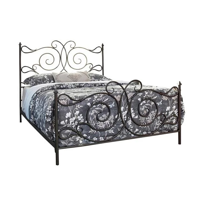 62.5 x 83.5 x 55 in. Open Frame Scroll Design Metal Queen Bed in Dark Bronze