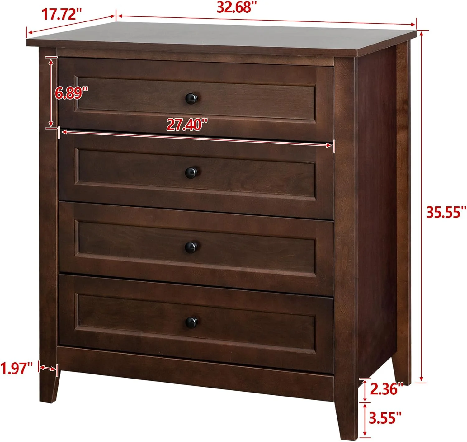 Modern 4 Drawer Dresser, Dressers For Bedroom, Tall Chest Of Drawers Closet,Storage Cabinet For Living Room, Bedroom, Hallway(Auburn)