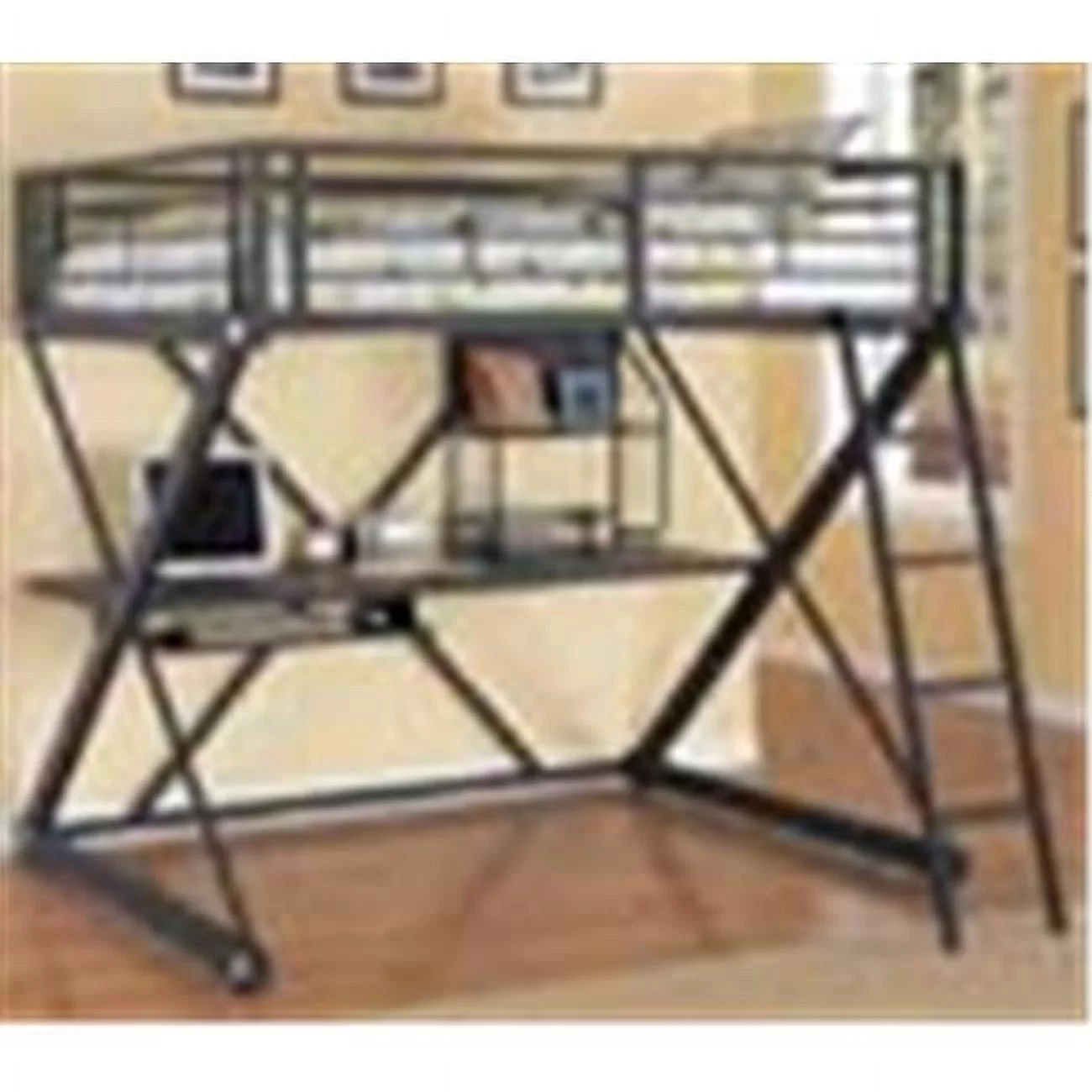 Z-Bedroom Full Size Loft Study Bunk Bed - Textured Black with Silver Trim & Pulls