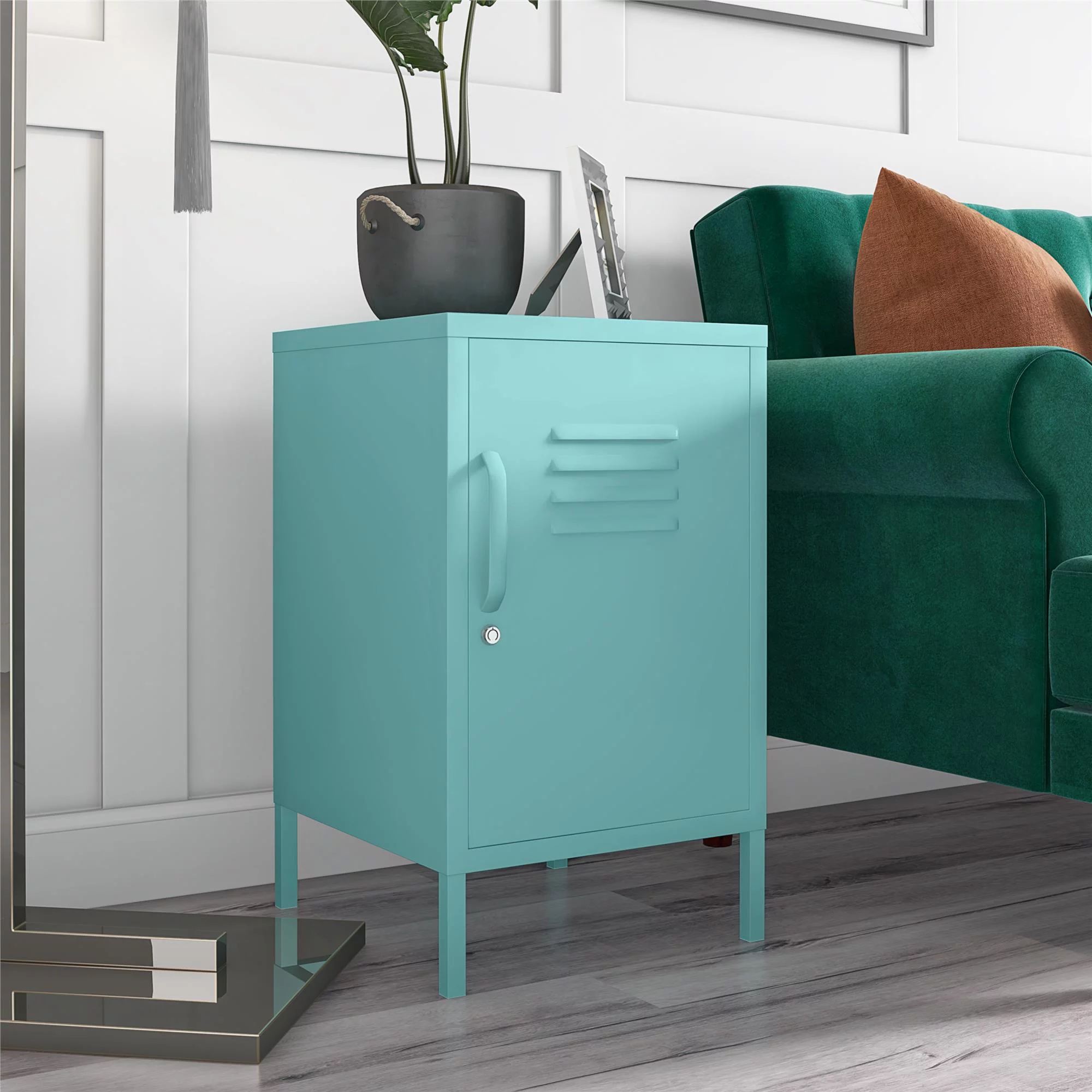 Novogratz Cache Metal Locker Style Livingroom End Table, Mint