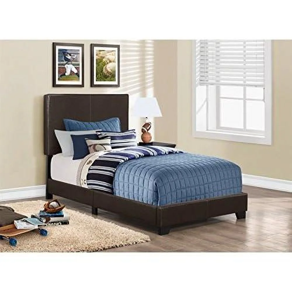 Modern Leather Upholstered Bed In Dark Brown