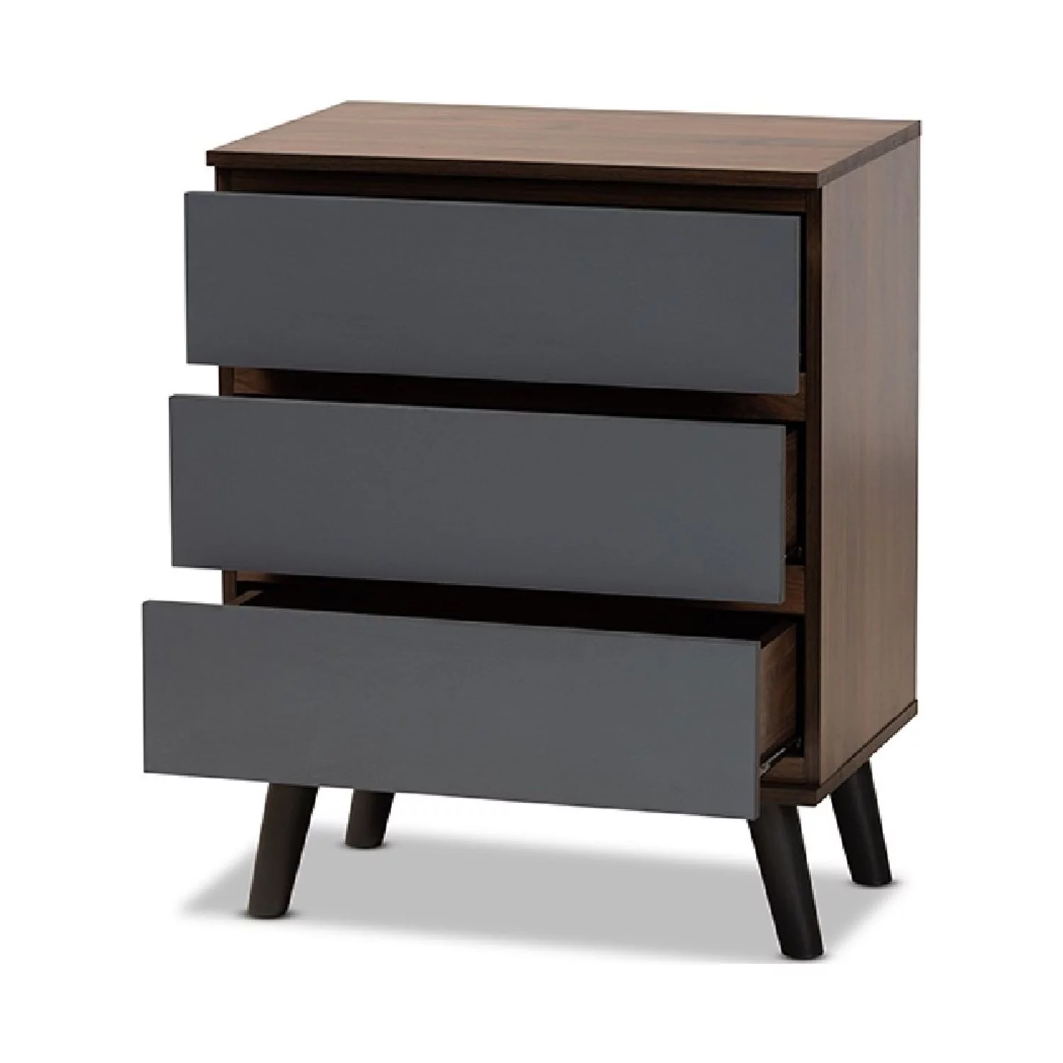 Baxton Studio Roldan Modern and Contemporary Two-Tone Walnut and Grey Finished Wood 3-Drawer Bedroom Chest