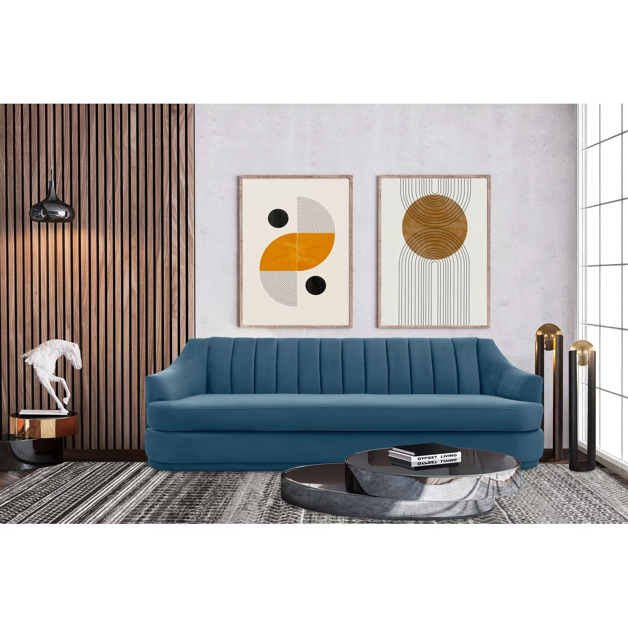 Iconic Home Rosa Sofa Velvet Upholstered Single Cushion Seat Vertical Channel Quilted Back Platform Base Design