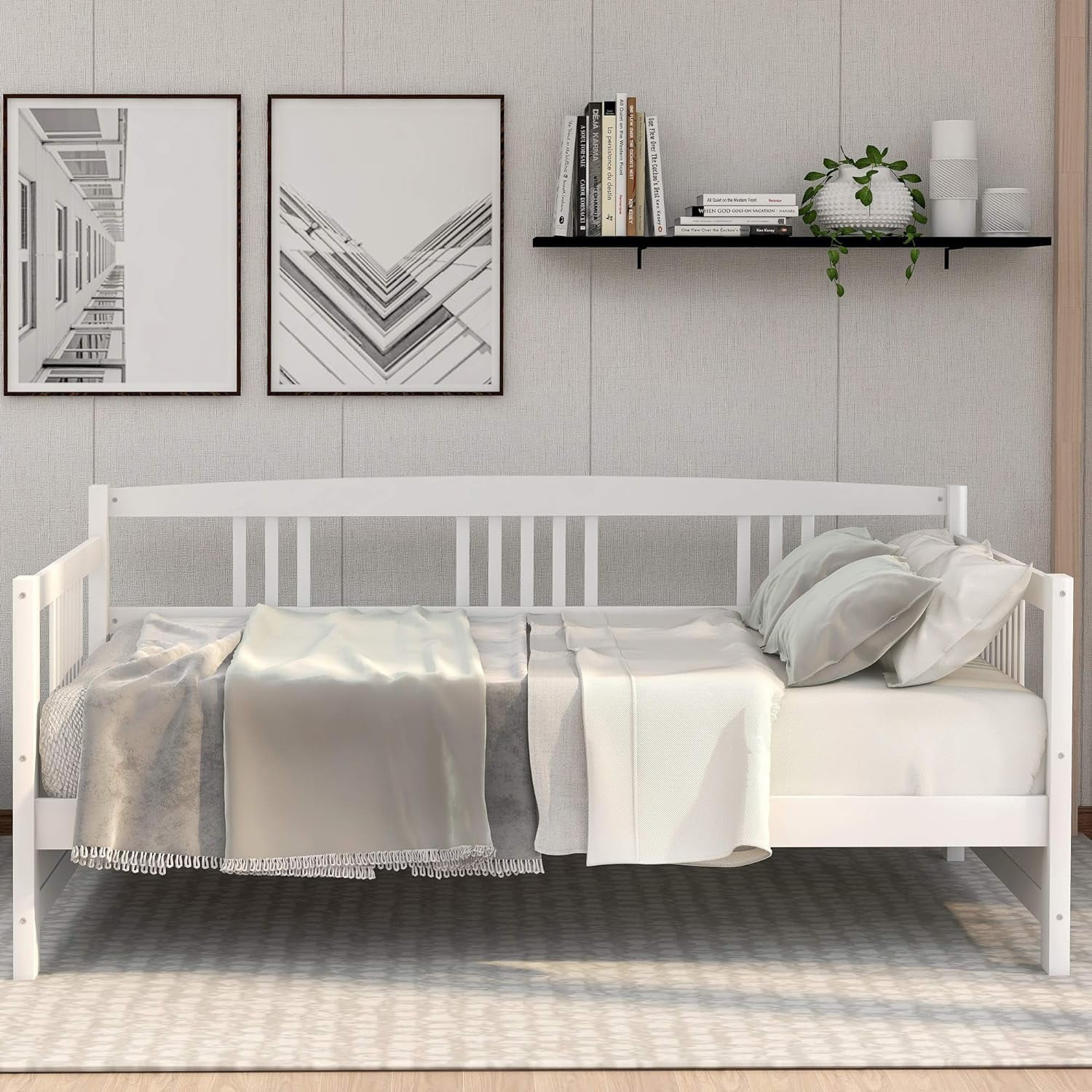 Wood Daybed Frame, Multifunctional Size Bed Sofa Bed Frame With Wood Slat Support, Modern Daybed For Bedroom Living Room No Box Spring Needed (, White)