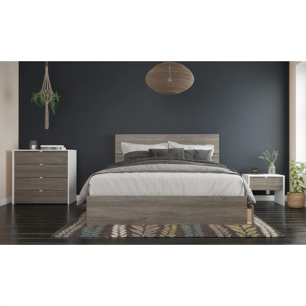 Nexera Sunburst 4 Piece Queen Size Bedroom Set, Bark Grey and White
